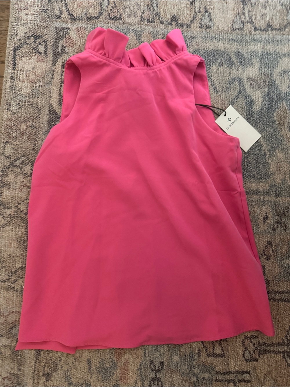 Tuckernuck Hot Pink Ruffle Neck Sleeveless Blouse